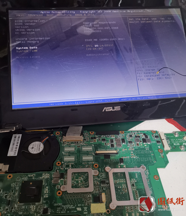 华硕X42J版号K42JR REV4.0进水不开机维修及亮机BIOS