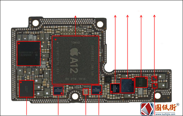 iPhone XS MAX逻辑部分元件分布图