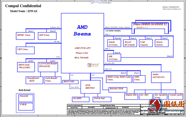 Acer Aspire E5-521 Compal Z5WAE LA-B232P Rev 1.0宏基笔记本主板图纸