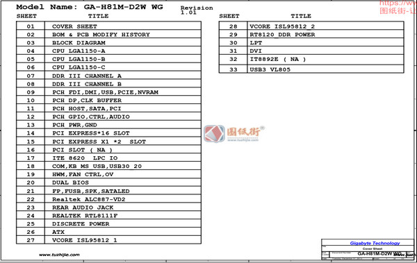 GA-H81M-D2W/WG主板维修原理图