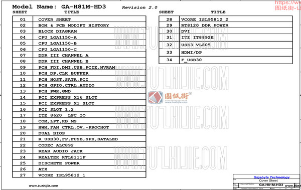 GA-H81M-HD3主板维修原理图合集