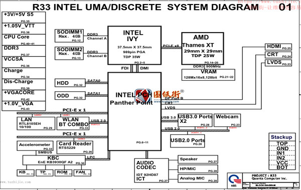 HP G6 TPN-Q109 DA0R33MB6F1 DA0R33MB6F0 Quanta R33电路图